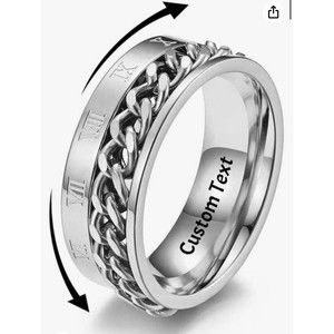 Size 8 Mens Ring Spinning Chain Anti Anxiety Bands Stainless Steel